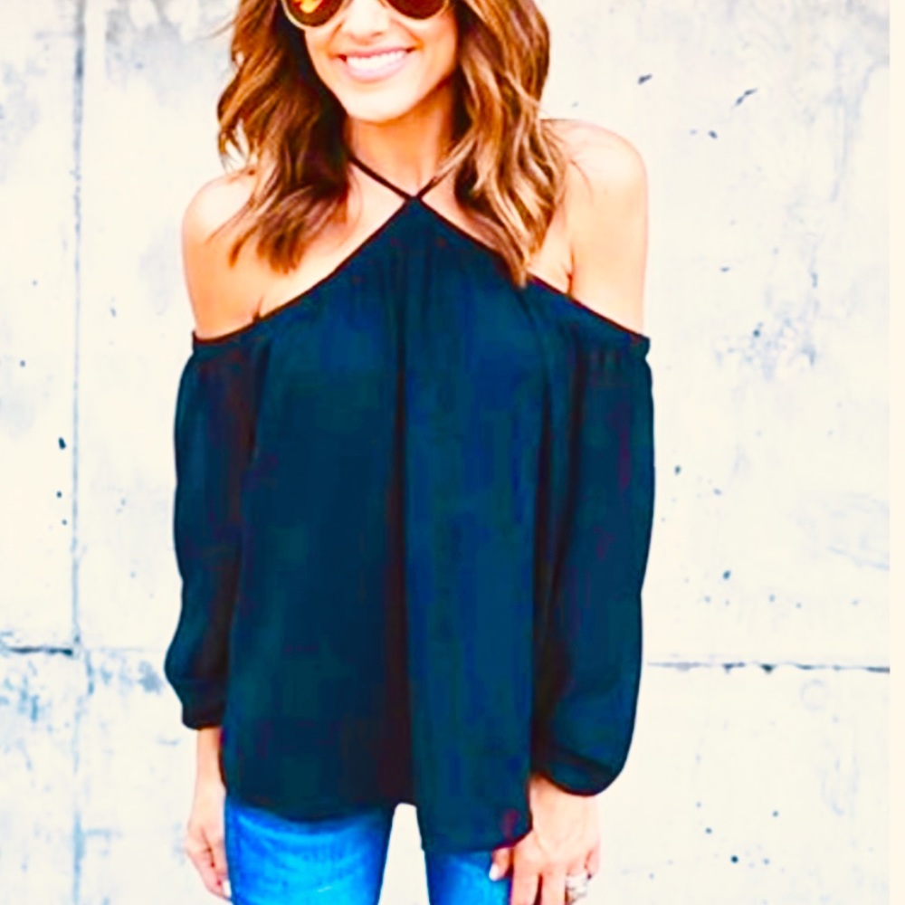 New Blue Long sleeve Halter blouse Top Size Medium